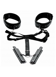 Черная бондажная система Acquire Easy Access Thigh Harness with Wrist Cuffs - XR Brands - купить с доставкой в Архангельске