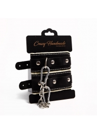 Черные скругленные наручники с мягкой бежевой подкладкой - Crazy Handmade - купить с доставкой в Архангельске