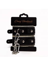 Черные скругленные наручники с мягкой бежевой подкладкой - Crazy Handmade - купить с доставкой в Архангельске