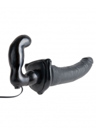 Черный страпон с вагинальной пробкой Deluxe Vibrating Penetrix Strap-On - 19 см. - Pipedream - купить с доставкой в Архангельске