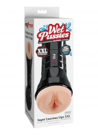 Телесный мастурбатор-вагина в черной колбе Super Luscious Lips XXL - Pipedream - в Архангельске купить с доставкой