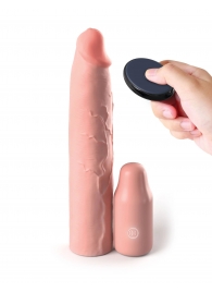Телесная вибронасадка на член 3  Vibrating Mega X-tension with Remote - 22,9 см. - Pipedream - в Архангельске купить с доставкой