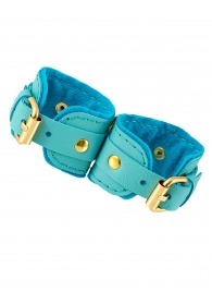 Голубые двуслойные кожаные наручники-браслеты - Pecado - купить с доставкой в Архангельске