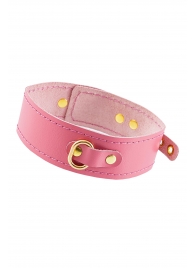 Розовый кожаный однослойный ошейник с прошивкой - Pecado - купить с доставкой в Архангельске