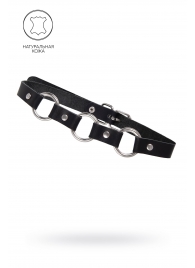 Черный кожаный чокер-ошейник с тремя кольцами - Pecado - купить с доставкой в Архангельске