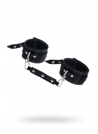 Черные двухслойные кожаные оковы с белой строчкой - Pecado - купить с доставкой в Архангельске