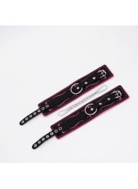 Черно-розовые кожаные оковы с розовой строчкой - Crazy Handmade - купить с доставкой в Архангельске