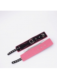 Черно-розовые кожаные оковы с розовой строчкой - Crazy Handmade - купить с доставкой в Архангельске