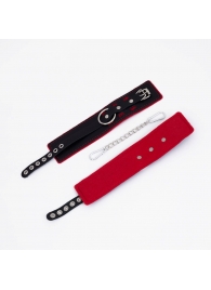 Черно-красные оковы с красной строчкой Sex - Crazy Handmade - купить с доставкой в Архангельске