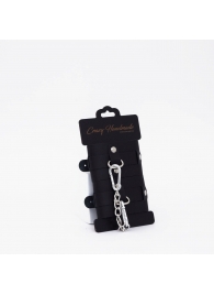 Черные кожаные наручники с хромированной фурнитурой - Crazy Handmade - купить с доставкой в Архангельске
