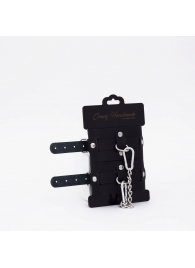 Черные кожаные оковы с хромированной фурнитурой - Crazy Handmade - купить с доставкой в Архангельске