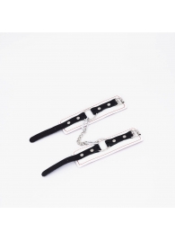 Бело-красные кожаные наручники - Crazy Handmade - купить с доставкой в Архангельске