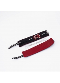 Черные кожаные оковы с красным декором и строчкой - Crazy Handmade - купить с доставкой в Архангельске