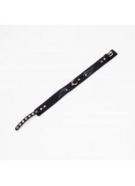 Черный кожаный ошейник с золотистой фурнитурой - Crazy Handmade - купить с доставкой в Архангельске