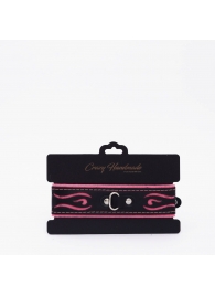 Черно-розовый кожаный ошейник с розовой строчкой - Crazy Handmade - купить с доставкой в Архангельске