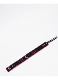 Черно-розовый кожаный ошейник с розовой строчкой - Crazy Handmade - купить с доставкой в Архангельске