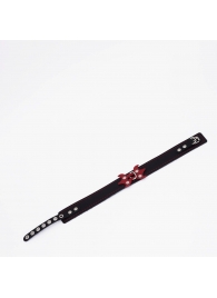 Черный ошейник с красным декором и строчкой - Crazy Handmade - купить с доставкой в Архангельске