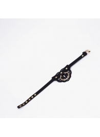 Черный фигурный кожаный ошейник с золотистой фурнитурой - Crazy Handmade - купить с доставкой в Архангельске