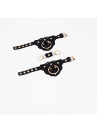 Черные наручники с золотистой фурнитурой - Crazy Handmade - купить с доставкой в Архангельске