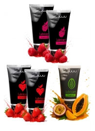 Набор из 5 съедобных лубрикантов JUJU (клубника х 2, малина х 2, тропические фрукты) - JuJu - купить с доставкой в Архангельске