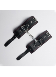Черные кожаные наручники с красной строчкой - Crazy Handmade - купить с доставкой в Архангельске