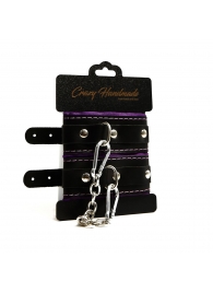 Черно-фиолетовые скругленные наручники с мягкой подкладкой - Crazy Handmade - купить с доставкой в Архангельске