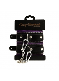 Черно-фиолетовые скругленные наручники с мягкой подкладкой - Crazy Handmade - купить с доставкой в Архангельске