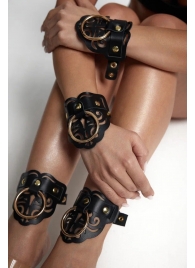 Черные кожаные оковы с резными узорами и клепками - Crazy Handmade - купить с доставкой в Архангельске