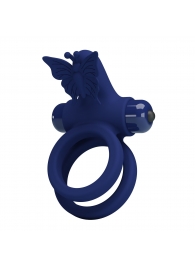 Синее эрекционное кольцо с вибростимуляцией клитора - Baile - в Архангельске купить с доставкой