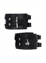 Черные кожаные оковы с двумя перекрёстными ремешками - Pecado - купить с доставкой в Архангельске