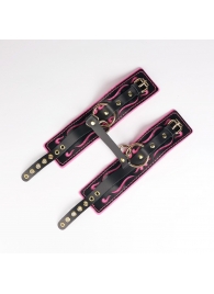 Черные кожаные оковы с розовой строчкой - Crazy Handmade - купить с доставкой в Архангельске