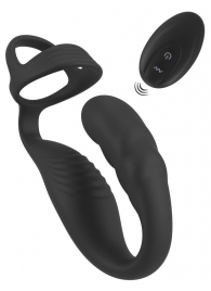 Черное эрекционное кольцо со стимуляцией промежности и анальной пробкой Cock Ring with RC Prostate Plug - Orion - в Архангельске купить с доставкой