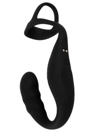 Черное эрекционное кольцо со стимуляцией промежности и анальной пробкой Cock Ring with RC Prostate Plug - Orion - в Архангельске купить с доставкой