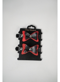 Черно-красные кожаные наручники с бантиками - Crazy Handmade - купить с доставкой в Архангельске