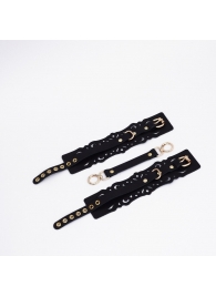 Черный кожаные оковы с узорами и золотистой фурнитурой - Crazy Handmade - купить с доставкой в Архангельске