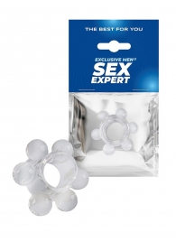 Прозрачное эрекционное кольцо с 6 стимулирующими шариками - Sex Expert - в Архангельске купить с доставкой