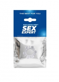 Прозрачное эрекционное кольцо с шариками и шипами - Sex Expert - в Архангельске купить с доставкой