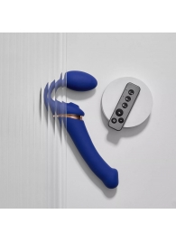 Синий безремневой страпон Multi Orgasm Bendable Strap-On size L с клиторальной стимуляцией - Strap-on-me - купить с доставкой в Архангельске