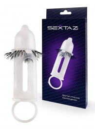 Эластичная насадка на пенис с подхватом мошонки и стимулирующими «ресничками» - Sextaz - в Архангельске купить с доставкой