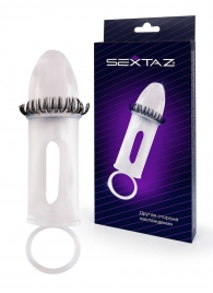 Закрытая насадка на пенис с подхватом мошонки и стимулирующими «ресничками» - Sextaz - в Архангельске купить с доставкой