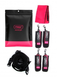 Черно-розовый эротический набор: фиксатор, оковы, наручники, повязка - Erokay - купить с доставкой в Архангельске