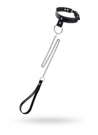 Черный узкий однослойный ошейник с серебристым поводком-цепочкой - Pecado - купить с доставкой в Архангельске