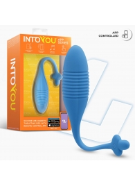 Синее интерактивное виброяйцо с поступательными движениями Thrusting Egg - Intoyou