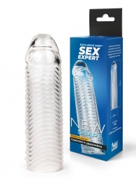Прозрачная закрытая насадка на пенис с ребрышками - 16 см. - Sex Expert - в Архангельске купить с доставкой