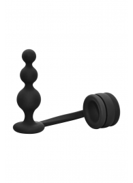 Черное эрекционное кольцо с анальной елочкой Cockring With Beaded Anal Plug - Dream Toys - в Архангельске купить с доставкой