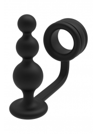 Черное эрекционное кольцо с анальной елочкой Cockring With Beaded Anal Plug - Dream Toys - в Архангельске купить с доставкой