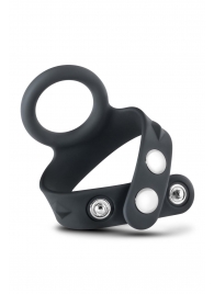 Черное эрекционное кольцо с подхватом мошонки на кнопках VS6 - Blush Novelties - в Архангельске купить с доставкой
