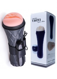 Телесный мастурбатор-вагина в черной колбе с вибрацией - Boys of Toys - в Архангельске купить с доставкой