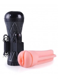 Телесный мастурбатор-вагина в черной колбе с вибрацией - Boys of Toys - в Архангельске купить с доставкой