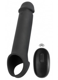 Черная вибронасадка для пениса с хомутом для мошонки и пультом ДУ Remote Controlled Penis Extension - Orion - в Архангельске купить с доставкой
